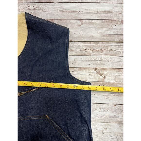 VCome on Strong Vest XL Mens Vintage Denim Shearling Sherpa Lined Snap Up - Picture 6 of 9